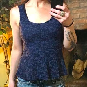 Rue 21 Navy Blue Lace Peplum Top